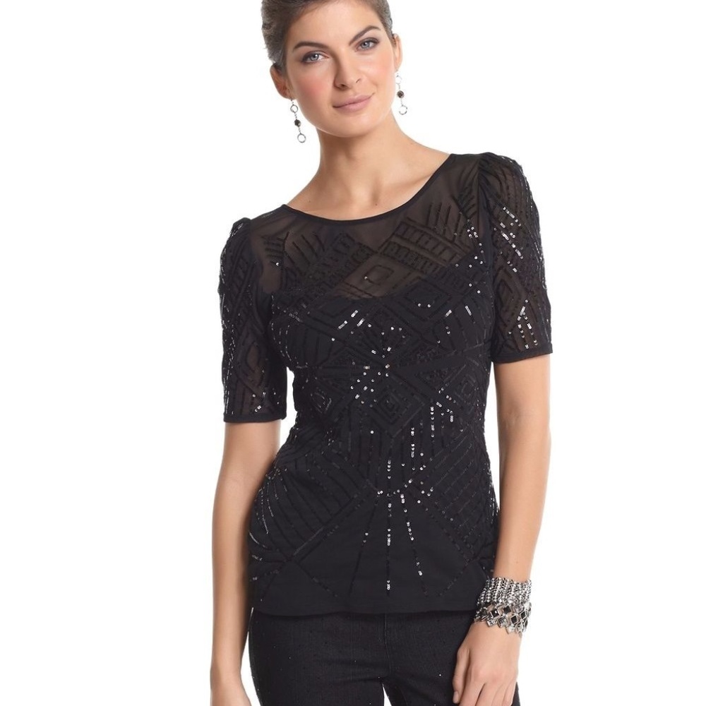 White House Black Market Embellished Sequin Top S